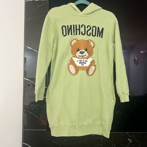 Moschino Light Green Hoodie Dress with Bear Motif